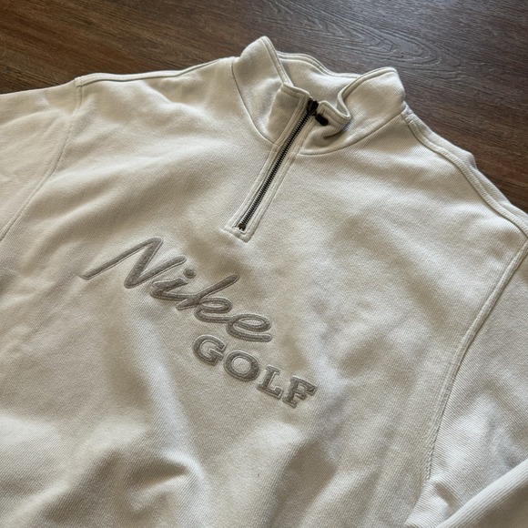Nike Golf Sweater Mens L White Quarter Zip Pullover Embroidered Logo Activewear - Picture 1 of 9